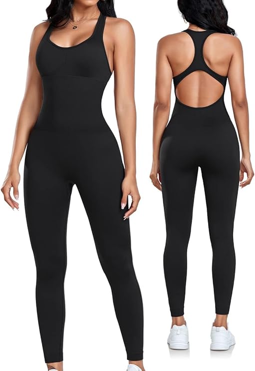 Women's Seamless Workout Jumpsuit Racerback Padded Activewear