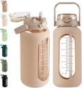 Half Gallon Glass Water Bottle with Time Marker & Straw For Workout