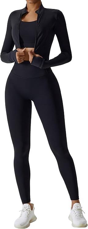Women’s 3-Piece Seamless Workout Set with Leggings & Jacket