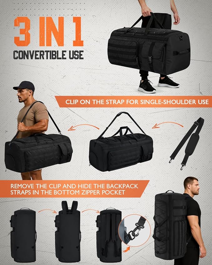 Large Convertible Duffel Bag for Gym Workout, Travel & Sports