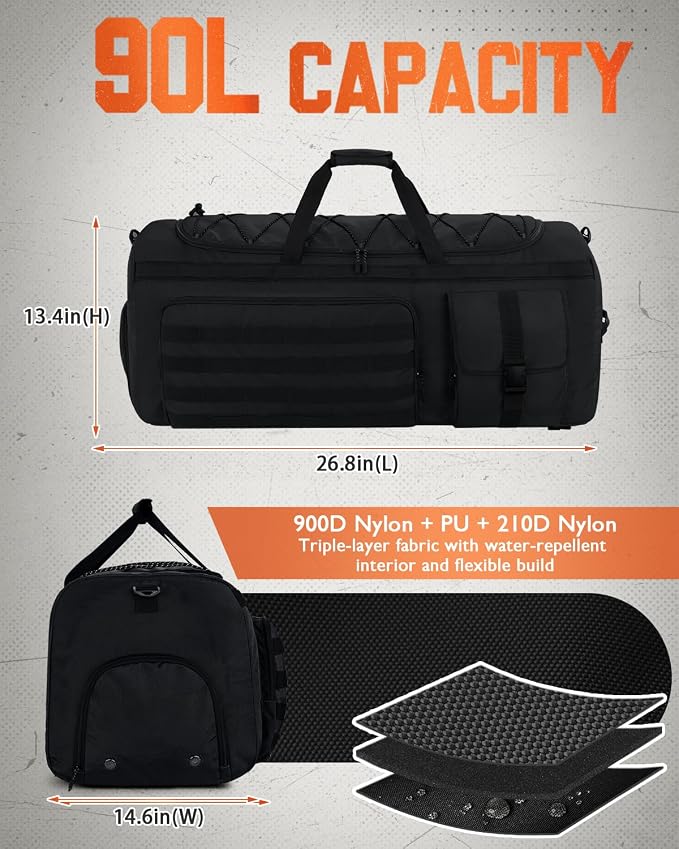 Large Convertible Duffel Bag for Gym Workout, Travel & Sports