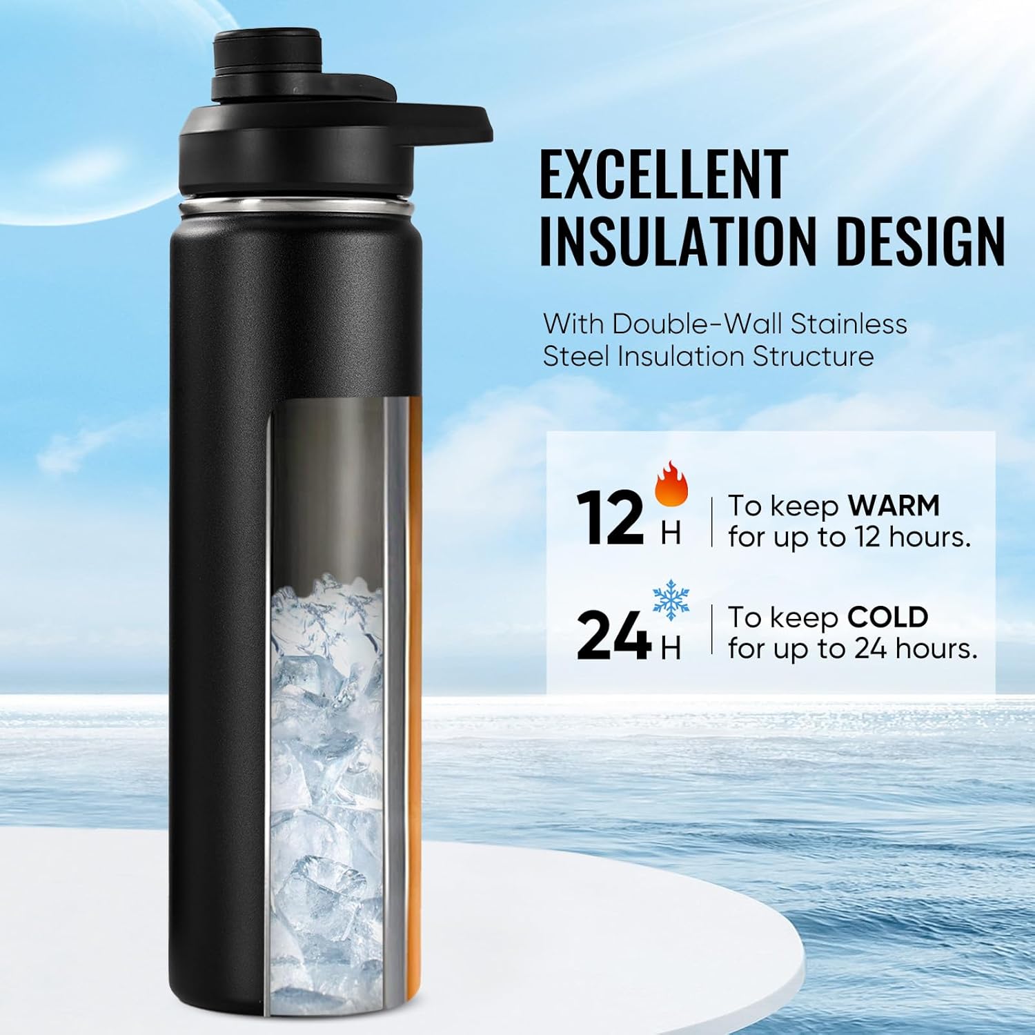 Insulated Water Bottle with Handle – Reusable Stainless Steel Bottle for Everyday Use