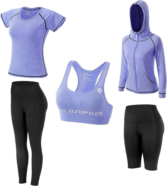 Women’s 5-Piece Workout Set Athletic Exercise Clothing Outfit