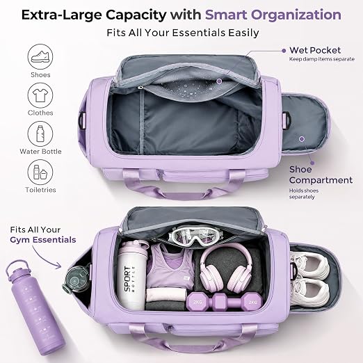 Women's Gym Duffle Bag with Separate Shoe Storage Compartment