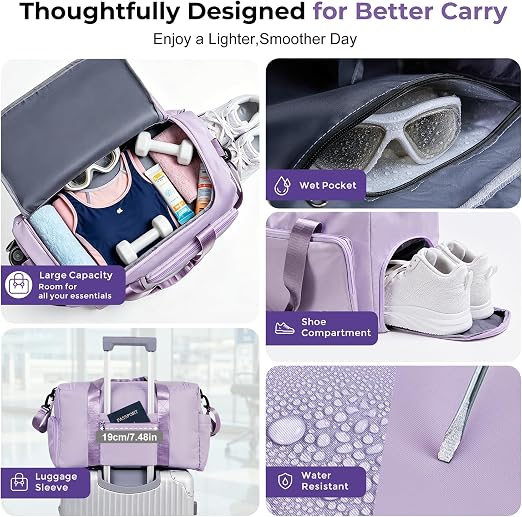 Women's Gym Duffle Bag with Separate Shoe Storage Compartment