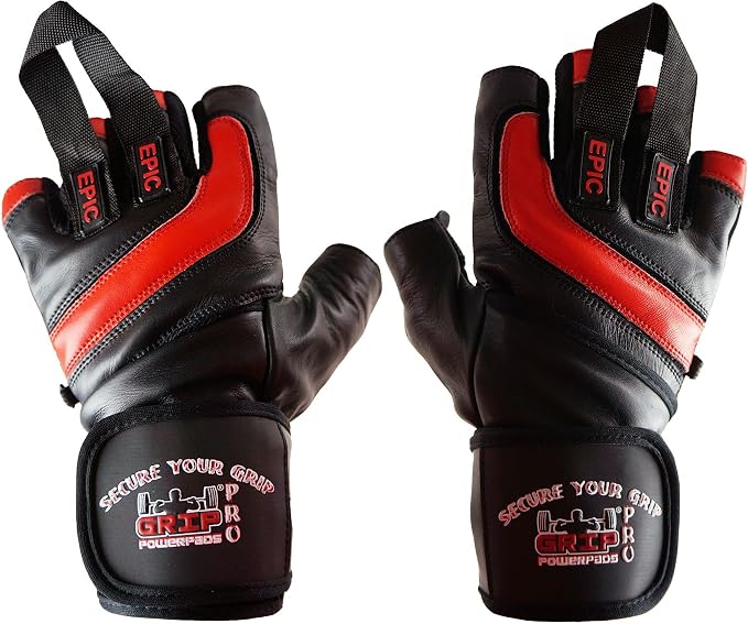 Epic Leather Gym Gloves with Built in 2" Wide Wrist Wrap