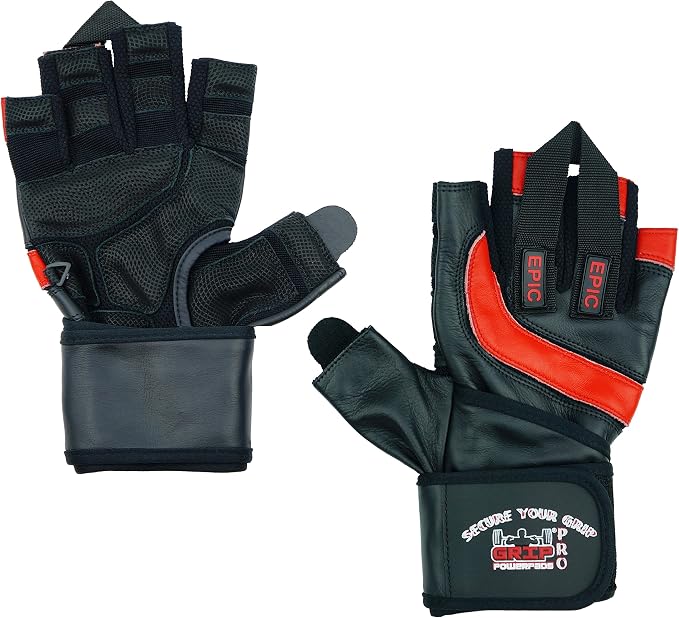 Epic Leather Gym Gloves with Built in 2" Wide Wrist Wrap